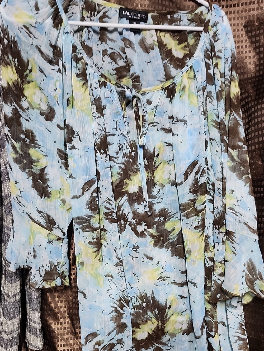 I.N. Studio Blue Floral Tie-Front Blouse